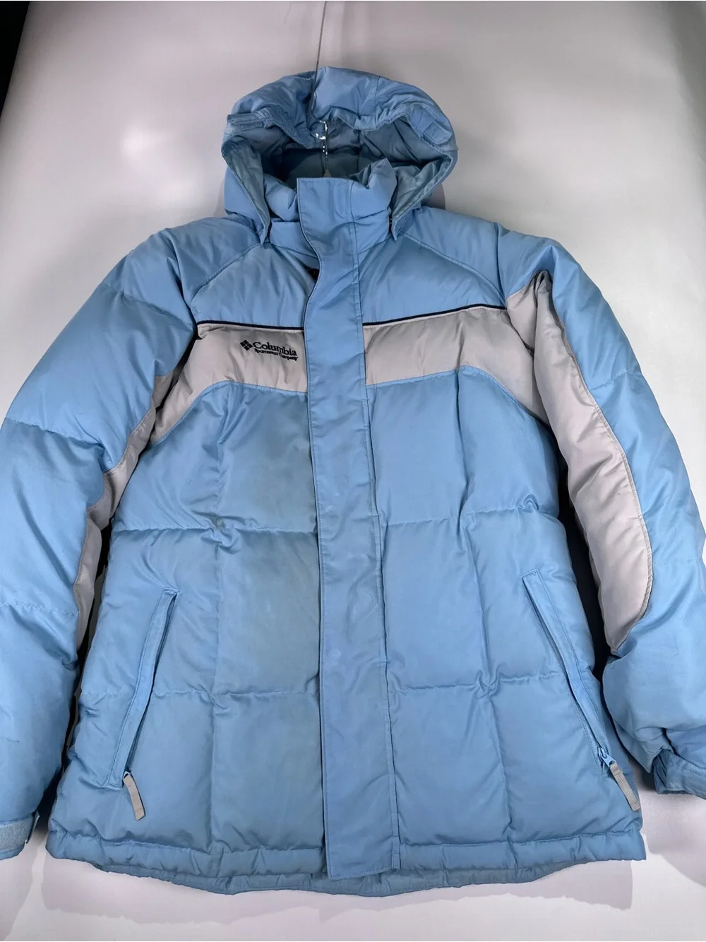 Columbia Down Insulated Colorblock Puffer Jacket Light Blue Youth XL